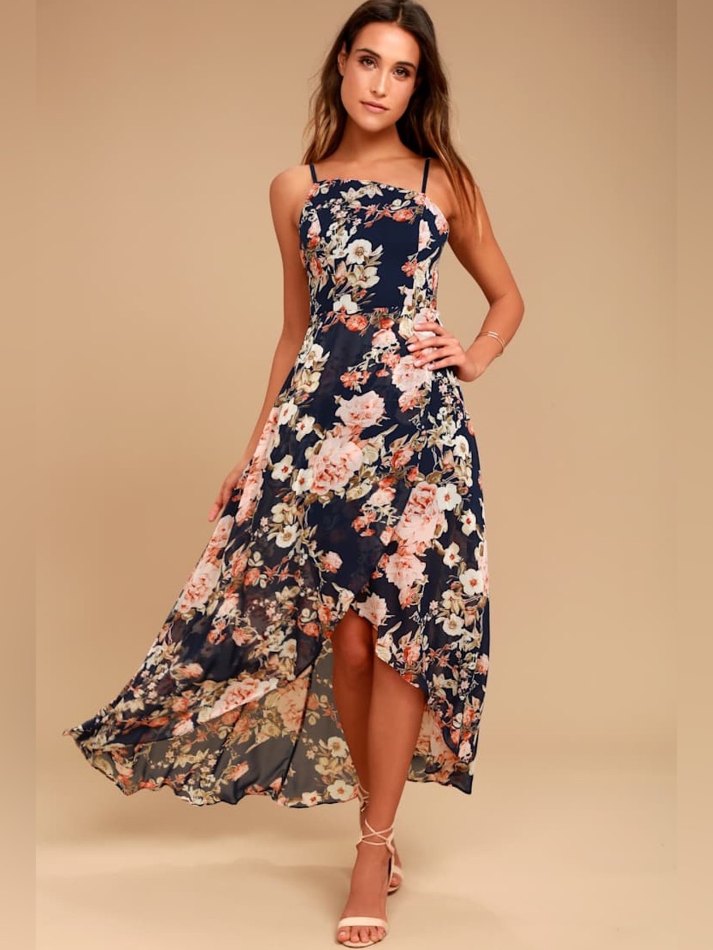 Lulus Reflection Navy Blue Floral Print High-low Dress